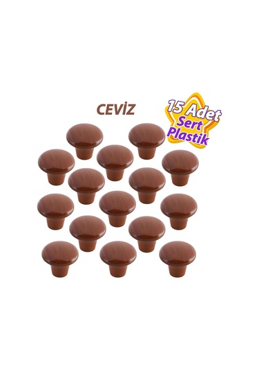 15 Adet Sert Plastik Mantar Düğme Kulp Ceviz Dolap Mobilya Mutfak Dolabı Çekmece Kapak Kulpu Kulbu