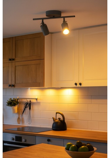 Spoti 2'li Antrasit Renk Gün Işığı Modern Tasarım Cafe - Mutfak - Banyo Spot Ledli Sıralı Avize Antrasit