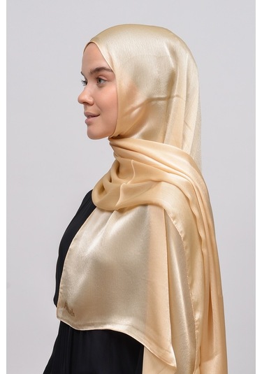 Altobeh Janjan Şık Parlak Saten Dokulu Kadın Tesettür Abiye Şifon Şal - Gold
