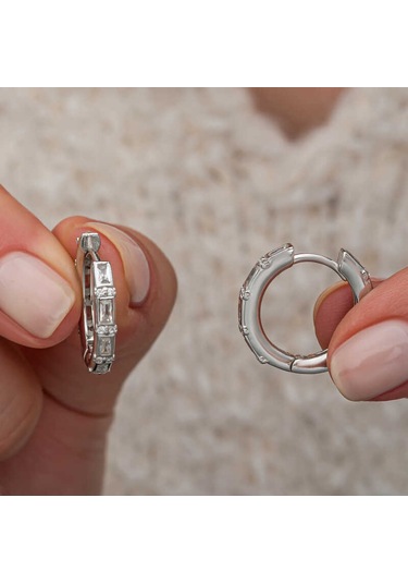 Artsmagazinmücevher Gümüş Baget Taşlı Halka Kadın Küpe