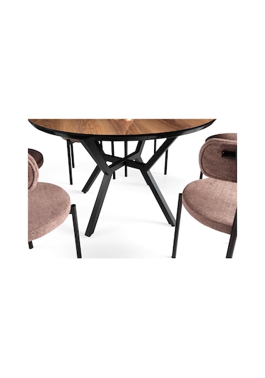 Roza Yuvarlak Highgloss Açılır Mutfak Yemek Masası 120cm Ceviz