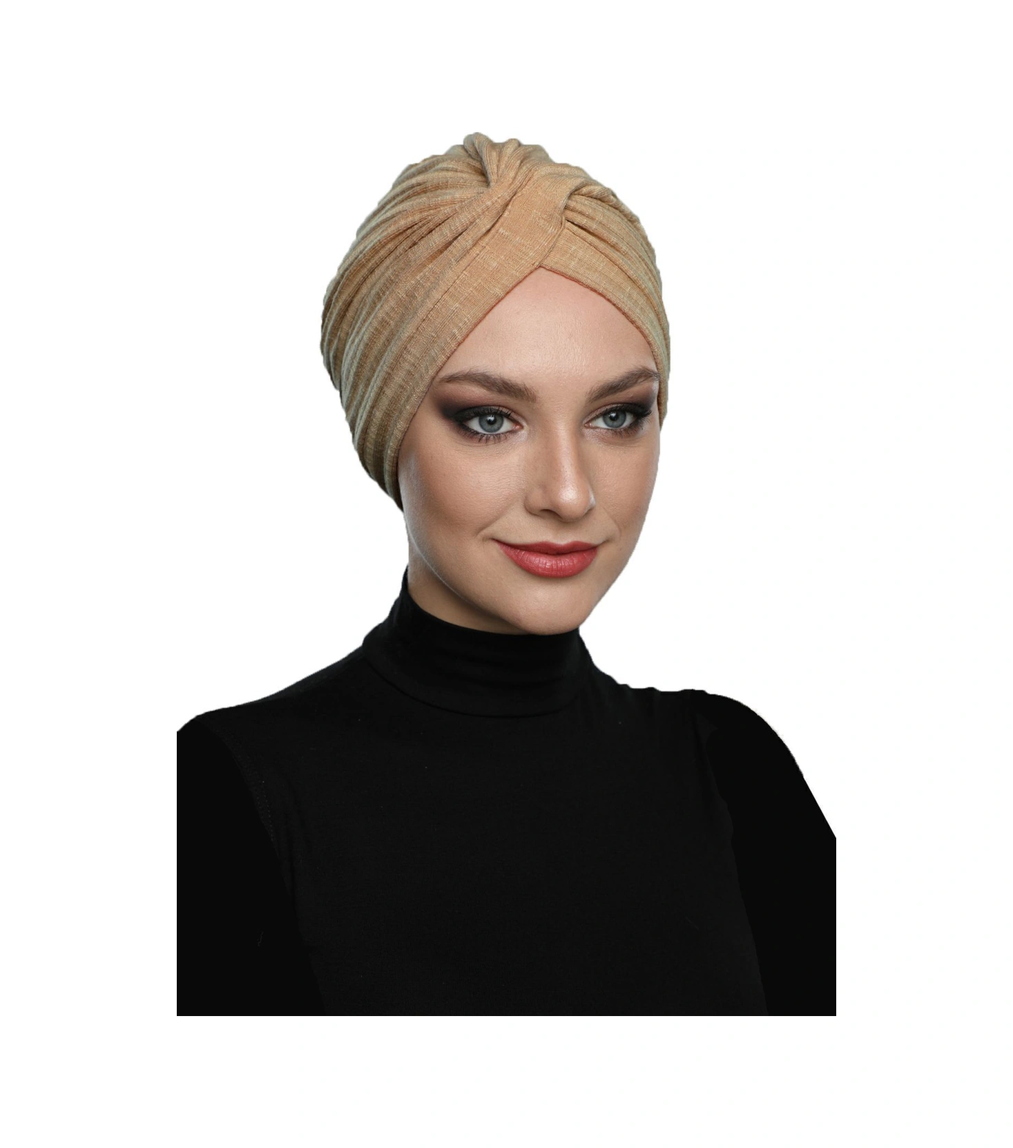 Çapraz Penye Astarlı Bal Rengi Hazır Türban Tesettür Havuz Bonesi Bal Rengi