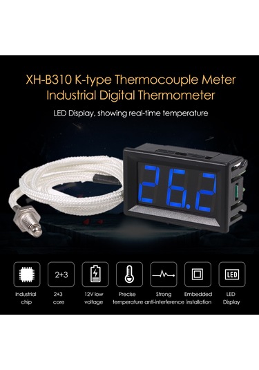 Folinda Endüstriyel Dijital Sıcaklık Ölçer Xh-b310 -30 C/+800 C K-tipi Termokuplajlı M6 Vida, Mavi Led Ekranlı Doğru Ölçüm