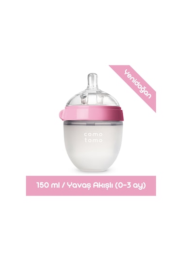 Comotomo Antikolik Yavaş Akışlı Pembe Silikon Biberon 150 ML