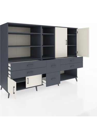 Kronos Dolap 10 Raflı 6 Çekmeceli 4 Kapaklı 220x59x163 Antrasit-a Antrasit-aytaşı/antrasit