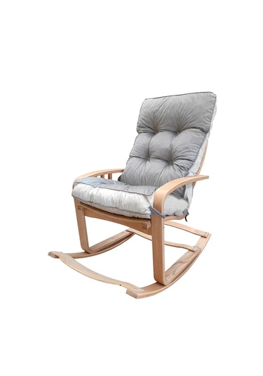 Şehzade Ahşap Gri/Krem Renkli Sallanan Sandalye - Çift Renk Dinlenme Koltuğu