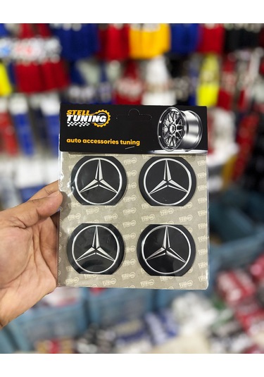 Universal Araç Uyumlu, Merceds Jant Göbeği Arması, Sticker 4'lü Set 60mm Gümüş