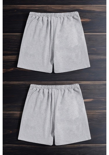 2'li Paket Unisex Pamuklu Rahat Penye Şort Gri-gri Siyah