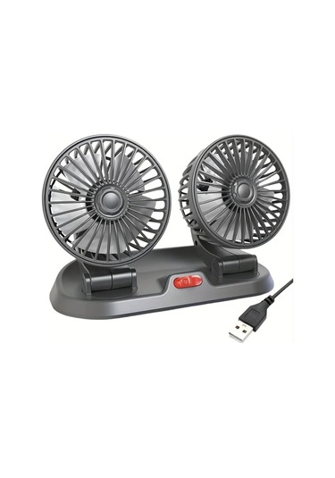Xuweiwei Siyah 360 Derece Dönebilen Çift Başlı Usb Araç Fanı Ayarlanabilir Rüzgar Hızı Karavan Ve Araçlar İçin