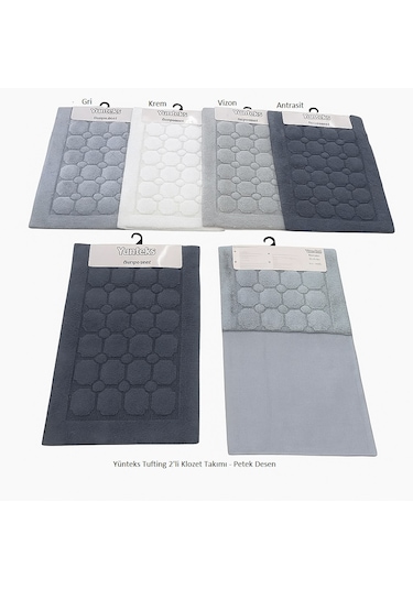 Pamuk Tufting 2'li Klozet Takım,banyo Seti,paspas Seti, Petek G