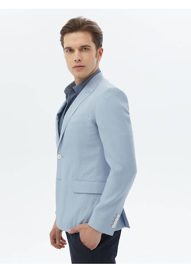 Kip Açık Mavi Düz Slim Fit Ceket 001