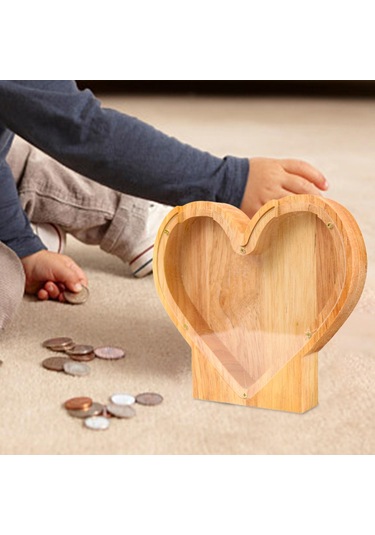 Dolıty Ahşap Kumbara Kalp Şeklinde Çocuk Zanaat Iyi Davranış 18x2.8x16cm