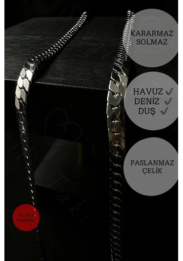 Snake Zincir Model Çelik Zincir Kolye Bileklik Seti Vega Serisi Silver