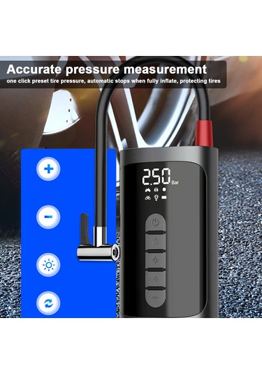 Vkemall Kompakt Kablosuz Akıllı Araç Lastik Pompa, 4 Modlu Çok Fonksiyonlu, Dijital Gösterge, Motosiklet Bisiklet Toplar İçin