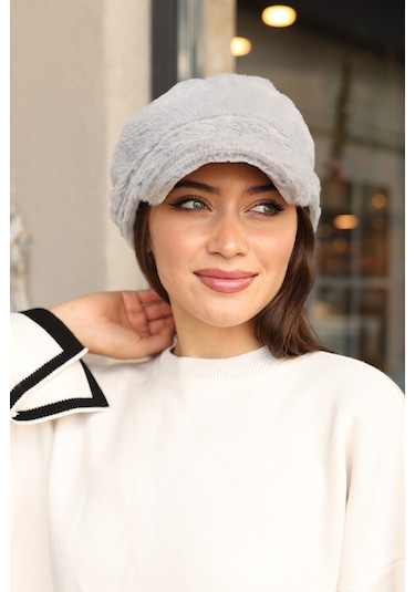 Kadın Peluş Kaptan Denizci Şapka Rkş-05 Gri Gri