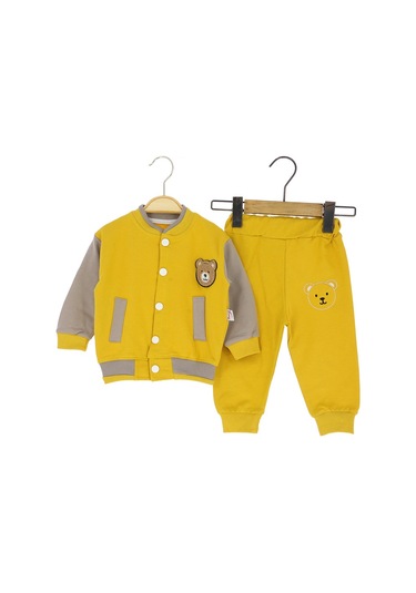 Cep Detaylı Ayı Armalı İki İplik Alt Üst Takım HARDAL