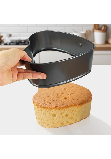 Vkemall 20 Cm Kalp Şeklinde Karbon Çelik Pasta Kalıbı, İki Katlı Kaplama, Çıkarılabilir Taban, Yanmamaz, Sağlıklı Pişirme Gri