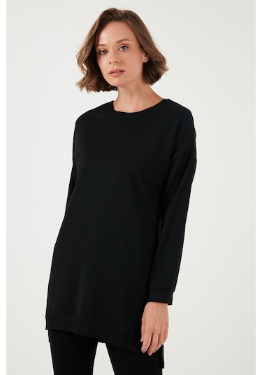 Lela Modest Pamuklu Bisiklet Yaka Oversize Fit Bayan Tunik 5864896 Siyah