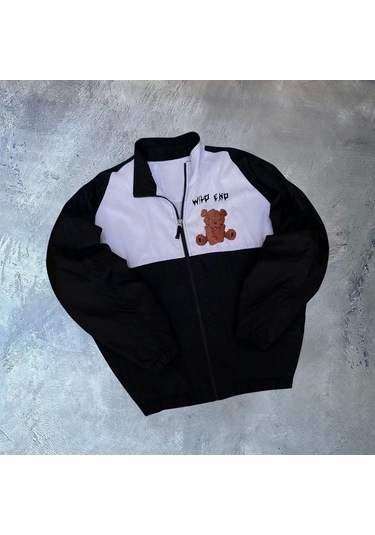 Unisex Uzun Kollu Paraşüt Kumaş Rüzgarlik - Siyah Siyah