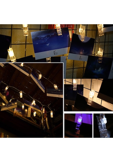 Ximistore9 Mavi 10 Led Fotoğraf Klipsli Iç Mekan Tatil Dekorasyonu Aydınlatma Işık Zinciri - Noel Ağacı, Partiler İçin Enerji Tasarruflu