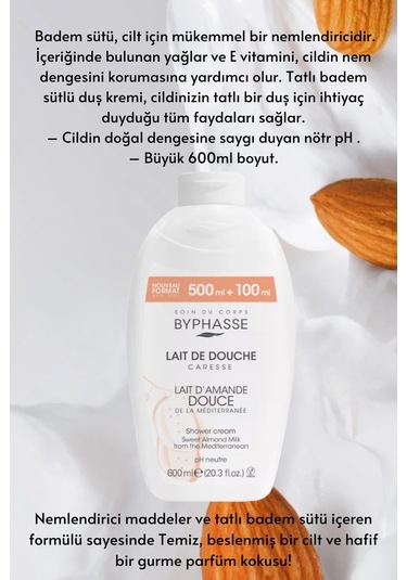 Byphasse Caresse Tatlı Badem Sütlü Kremli Duş Jeli 600 ML