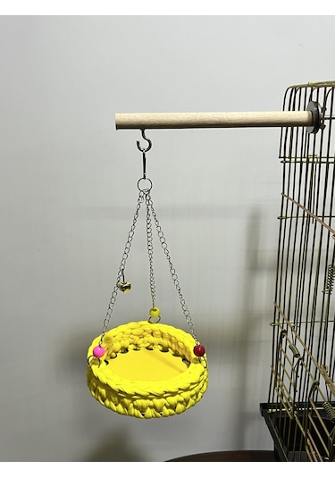 Paks Pet Örgü Kuş Hamağı Salıncak Sarı + Tünek