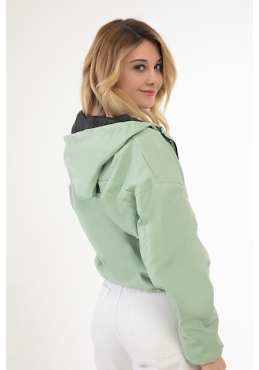 Riverstorm Kadın Su Yeşili Su Ve Rüzgar Geçirmez Kapüşonlu Cepli Oversize Yağmurluk - Rüzgarlık Su Yeşili