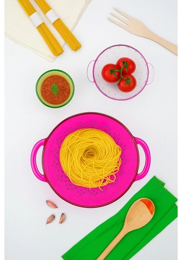 Akrilik Pembe Makarna Süzgeçi & Sebze Meyve Süzgeçi Çok Renkli