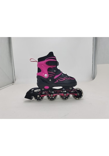 Vadi Pembe Çift Sıra Alüminyum Gövdeli Işıklı Silikon Teker Ayarlanabilir Alıştırma Pateni + Çanta Pembe