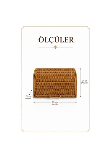 Ekmek Dolabı Kapaklı, Hasır Detaylı 35 Cm Krem