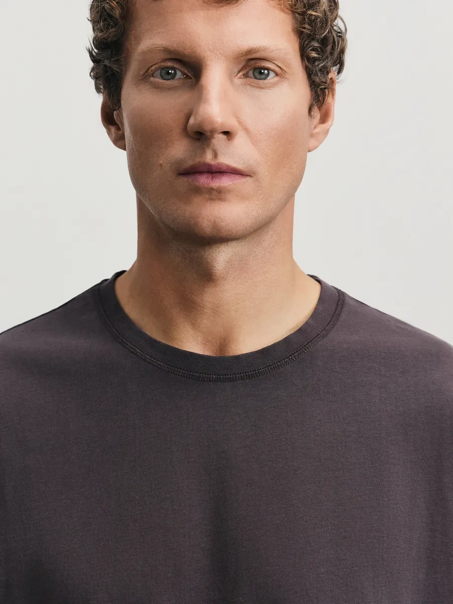 Zarına Oversize Yazlık Pamuklu Düz Renkli Tişört 430281108 Koyu Kahverengi