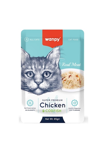 Wanpy Pouch Tavuklu & Morina Balıklı Yaş Kedi Maması 85 G