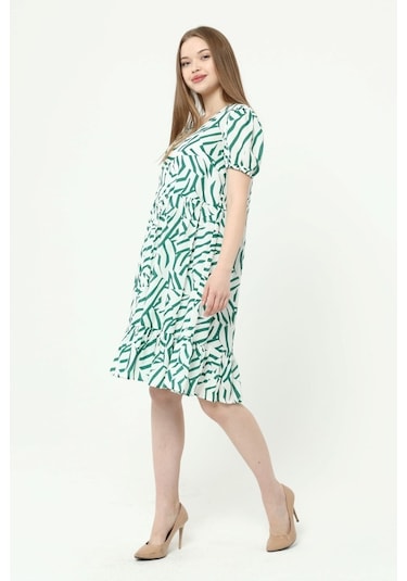 Kadın V Yaka Büzgülü Midi Elbise 4440/100 001