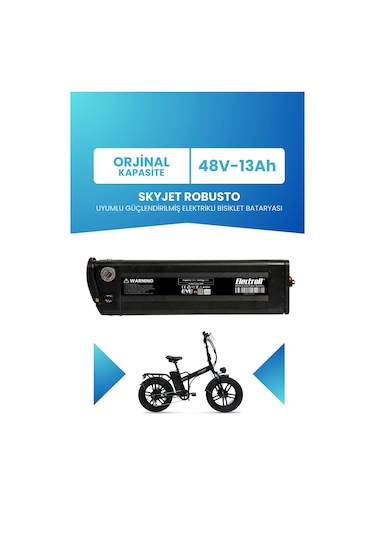Skyjet Robusto Uyumlu 48v 13ah Güçlendirilmiş Elektrikli Bisiklet Bataryası Siyah
