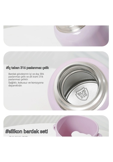 304 Paslanmaz Çelik Çocuk Sevimli Termos Bardağı-mavi