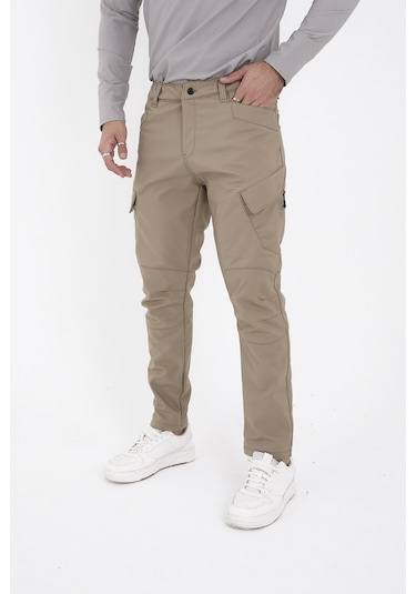 Camp Scoutland Camp593 Outdoor Softshell Su Ve Rüzgara Dayanıklı içi Polarlı Kışlık Erkek Bej Taktik Pantolon Bej