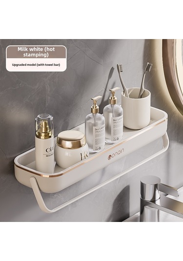 Reedark Duvarlı Depolama Rafı: Banyo/ Mutfak İçin Delme Yok Kurulum, Havlu & Kozmetik Saklama, Dayanıklı Malzeme, Toptan Satış Süt Beyaz Altın Baskı, Çubuklu Diğer