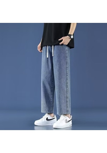 Erkek İlkbahar/yaz 2025 Yeni Kısa Kot Pantolon Orta Mavi