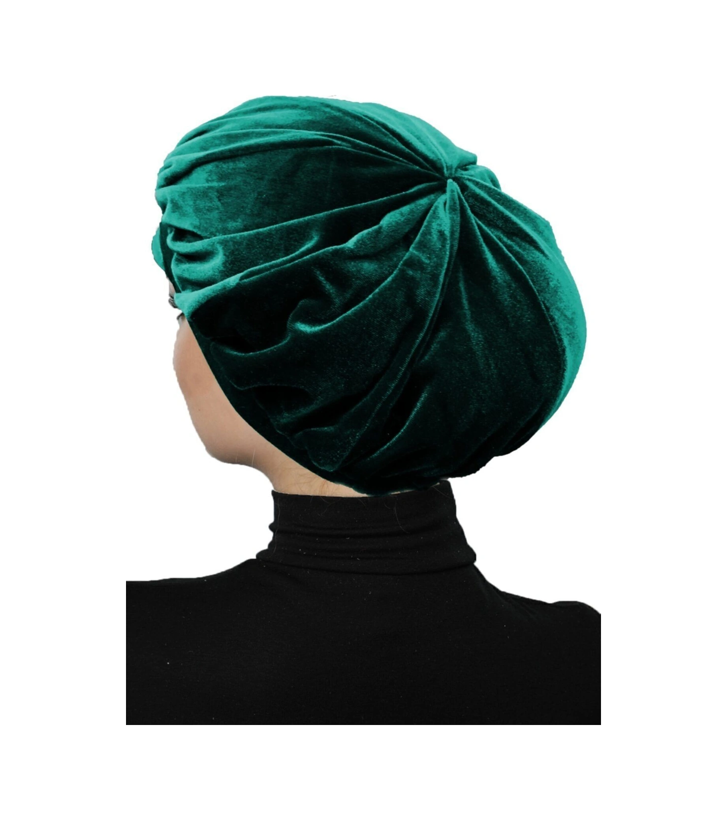 Kadife Şapka Toka Detaylı Yeşil Hazır Türban Tesettür Bone Hürrem