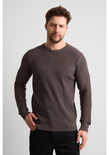 Alexandergardı Dokulu Desenli Erkek Triko Kazak Koyu Kahverengi