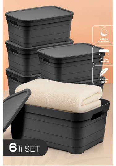 6'lı Kapaklı 10,8 Litre Saklama Kutusu Antrasit Antrasit