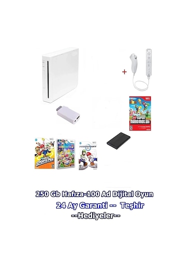 Nintendo Wii + HDMI + 250 GB + 100 Oyun + Sport Paket + Tek Kişilik