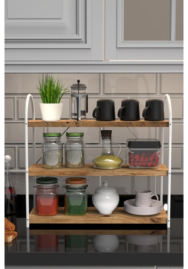 Bello Mutfak Rafı Tezgah Üstü 3'lü Oval 50 Cm Beyaz-atlantik Çam Beyaz-atlantik Çam