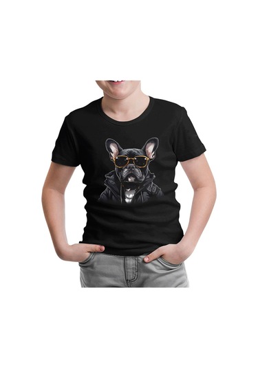 Cool French Bulldog Siyah Çocuk Tshirt 001