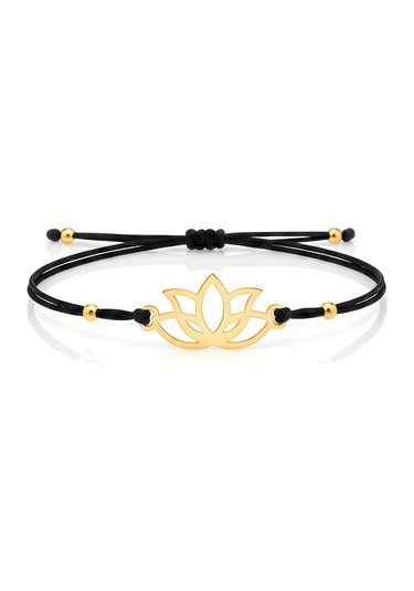 Lotus Çiçeği İpli Gümüş Bileklik - Altın Altın
