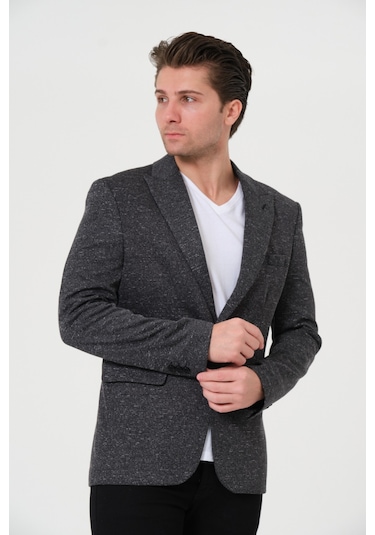 Bonesti Erkek Slim Fit Blazer Ceket Antrasit Kırçıllı