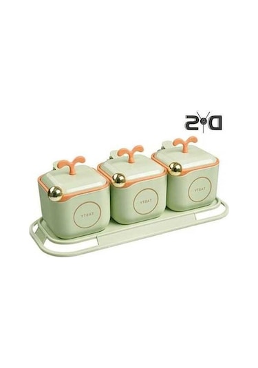 Createtech Pratik Toz Geçirmez Çeşni Kabı Seti Mükemmel Tuz Baharat Kutusu Yeşil