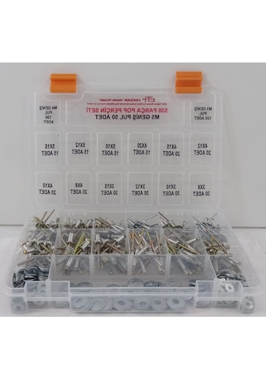 POP PERÇİN VE UYUMLU PUL SETİ 530 PARÇA  3-4-5mm