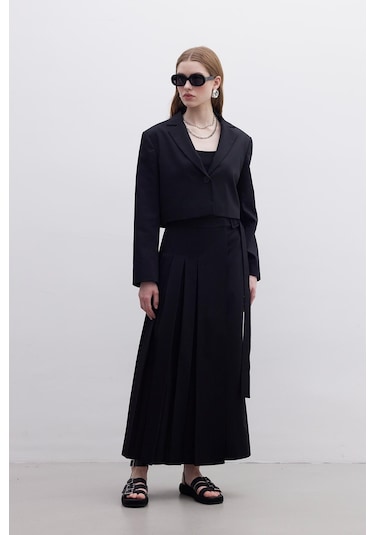 Manuka Piliseli Kruvaze Etek - Siyah