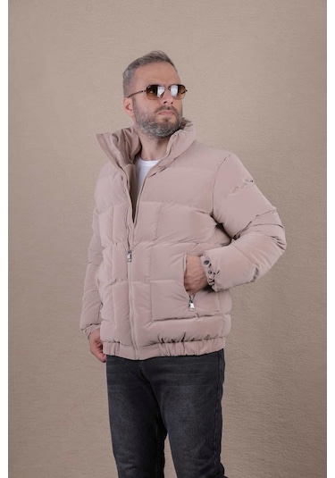 Ohepmoda Dik Yaka Nova Soft Kumaş Erkek Şişme Mont Sütlü Kahve